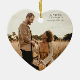 Rustic Modern Engagement Photo Heart Keepsake  Keramik Ornament