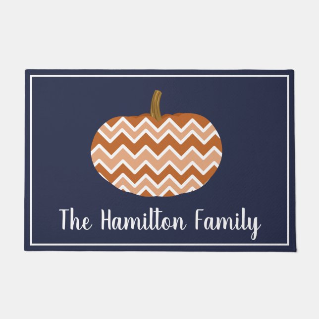 Rustic Modern Fall Chevrons Pumpkin | PERSONALISIE Fußmatte (Vorderseite)