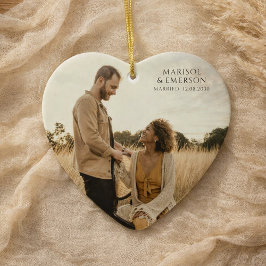 Rustic Modern Wedding Photo Heart Keepsake Keramik Ornament