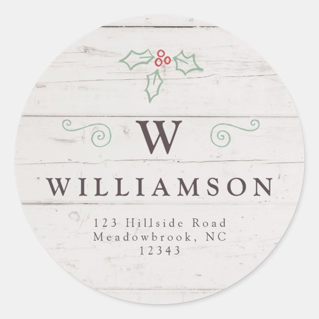 Rustic Monogram Mistletoe Farmhouse Rücksendeadres Runder Aufkleber (Vorderseite)