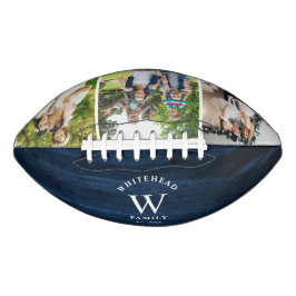 Rustic Monogram Navy Blue Wood Foto Collage Football
