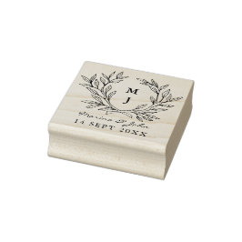 Rustic Monogram Wreath Custom Wedding Gummistempel