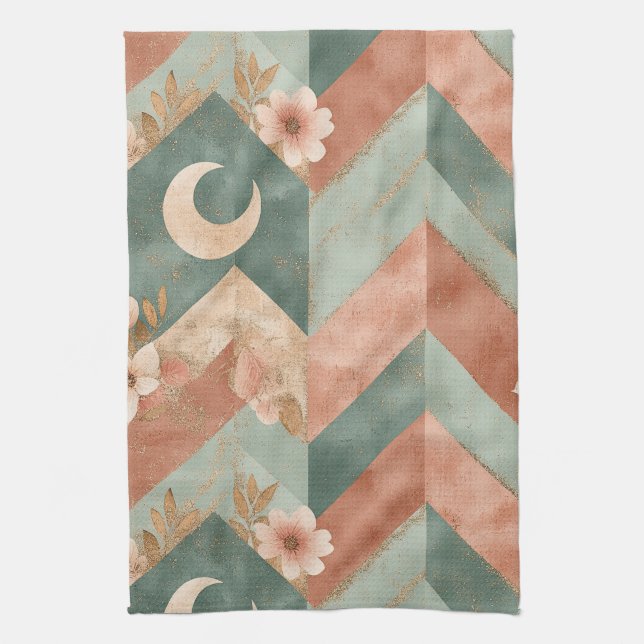 Rustic Moon Blumen Chevron Erdige Muster (7) Geschirrtuch (Vertikal)