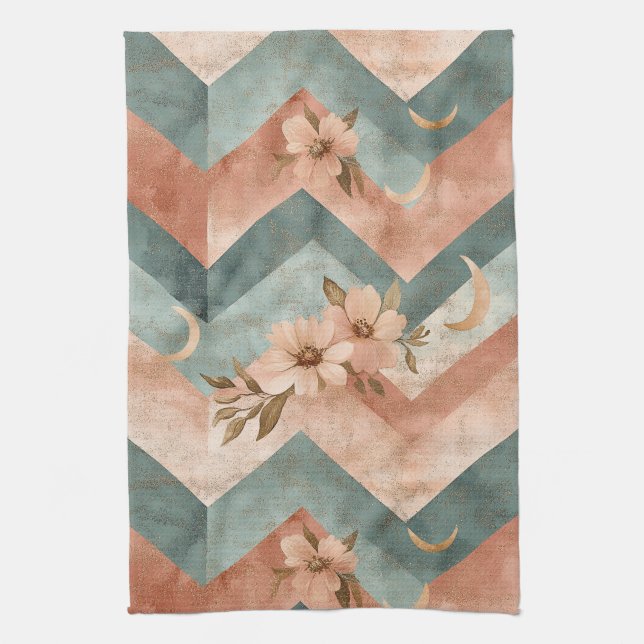 Rustic Moon Blumen Chevron Erdiges Muster (10) Geschirrtuch (Vertikal)