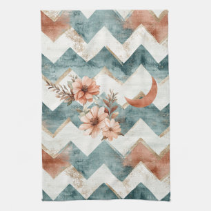 Rustic Moon Blumen Chevron Erdiges Muster (1) Geschirrtuch