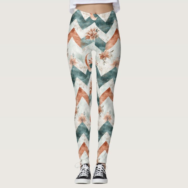 Rustic Moon Blumen Chevron Erdiges Muster (3) Leggings (Vorderseite)