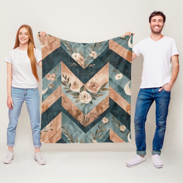 Rustic Moon Blumen Chevron Erdmuster (8) Fleecedecke (Beispiel)