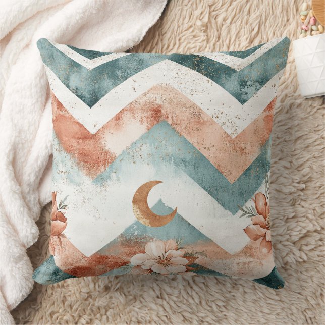Rustic Moon Blumen-Chevron-Muster erdige (4) Kissen (Decke)