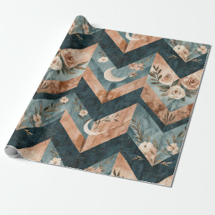 Rustic Moon Floral Chevron Erdiges Muster (8) Geschenkpapier