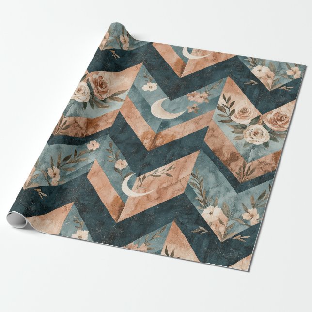 Rustic Moon Floral Chevron Erdiges Muster (8) Geschenkpapier (Ungerollt)