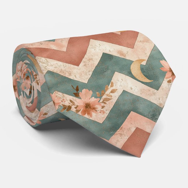 Rustic Moon Florales Chevron Erdmuster (5) Krawatte (Gerollt)