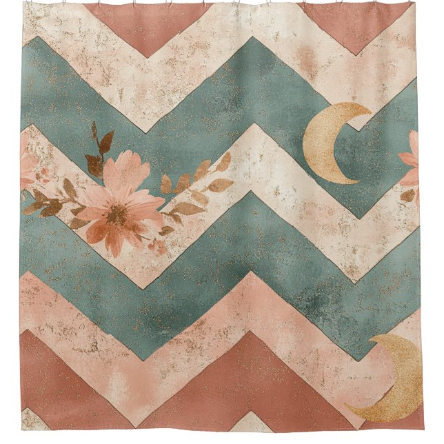 Rustic Moon Florales Chevron Erdmuster (6) Duschvorhang (Vorderseite)