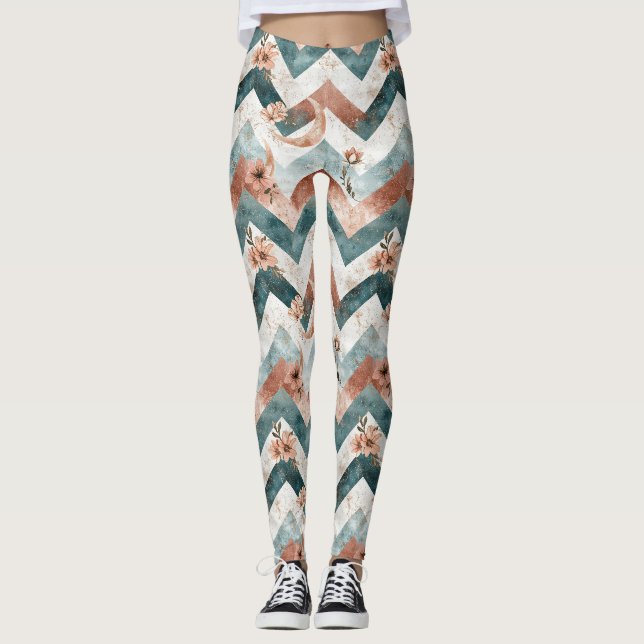 Rustic Moon Florales Chevron Erdmuster (6) Leggings (Vorderseite)