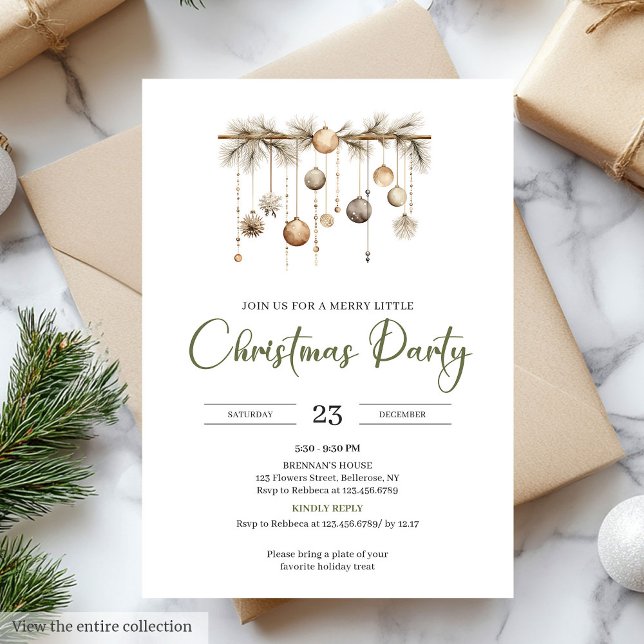 Rustic Moss Green Beige Nordic Christmas Party Einladung (Rustic Moss Green Beige Nordic Christmas Party

)