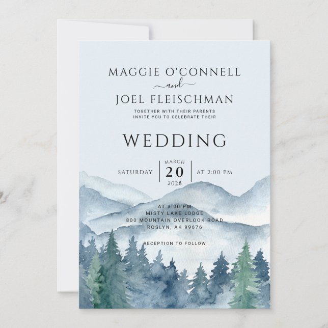 Rustic Mountain Forest Faire-part de mariage (Devant)