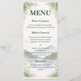 Rustic Mountain Forest Watercolor Wedding Menu Menükarte