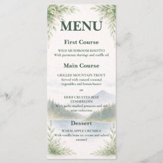 Rustic Mountain Forest Watercolor Wedding Menu Menükarte