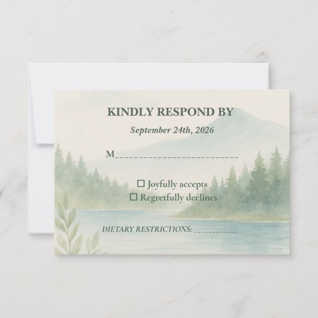 Rustic Mountain Forest Watercolor Wedding RSVP  (Devant)