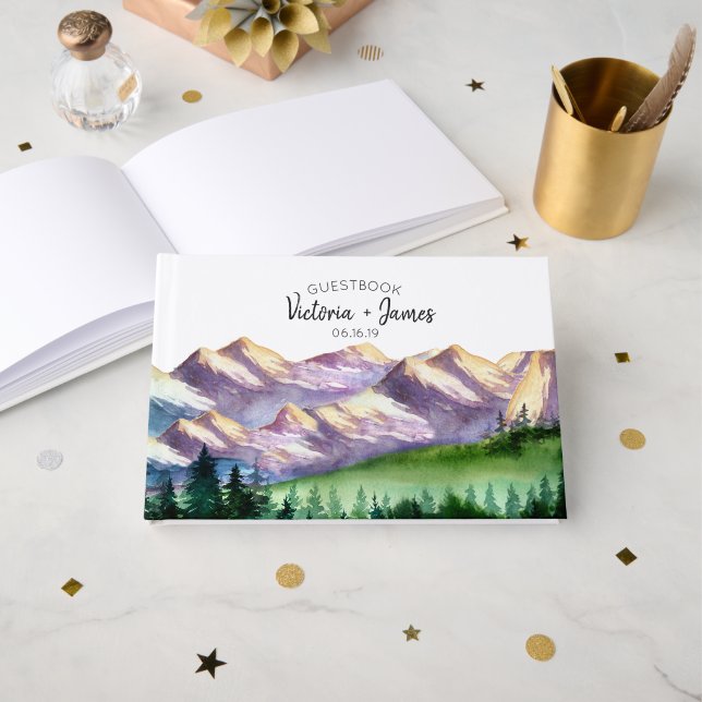 Rustic Mountain Mariage Livre d'invité personnalis (Recto ouvert)