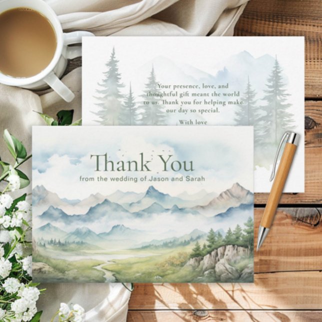 Rustic Mountain Nature Wedding Vielen Dank Dankeskarte (Mountain wedding thank you card)