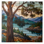 Rustic mountain range landscape stain glass  fliese<br><div class="desc">A majestic mountain landscape view designed in luminous stain glass.</div>