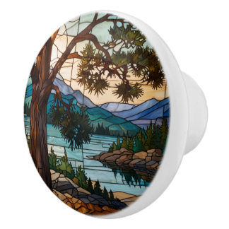 Rustic mountain range landscape stain glass  keramikknauf