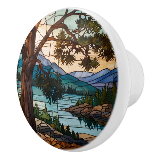 Rustic mountain range landscape stain glass  keramikknauf (Rechts)