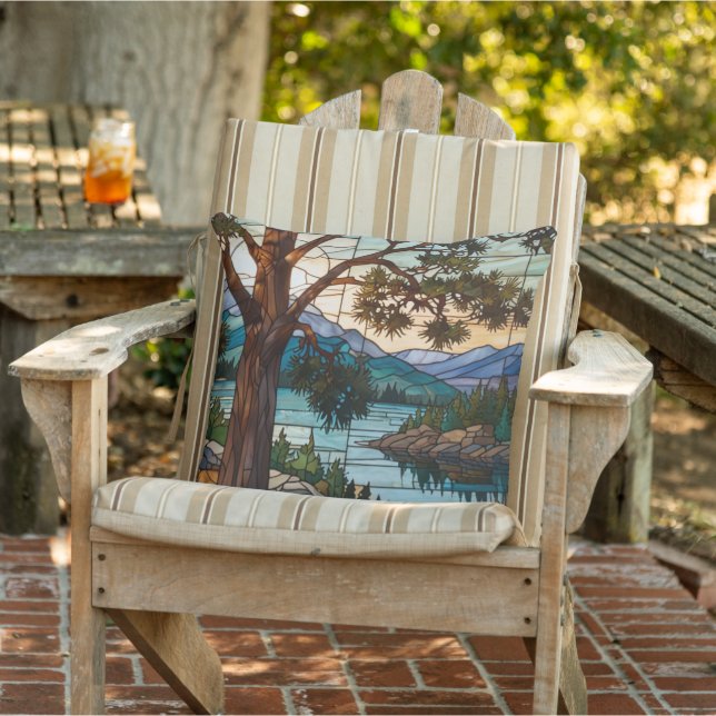 Rustic mountain range landscape stain glass  kissen (Stuhl )