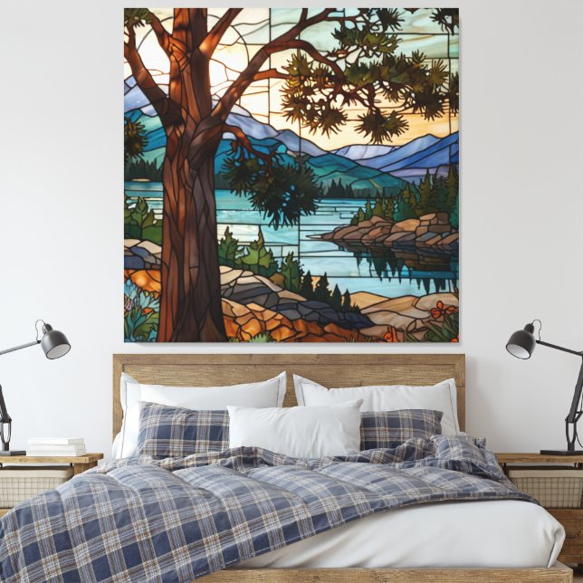 Rustic mountain range landscape stain glass  leinwanddruck (Insitu (Schlafzimmer))