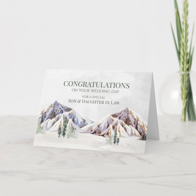 Rustic Mountain Wedding Day Son Daughter in Law Dankeskarte (Vorderseite)