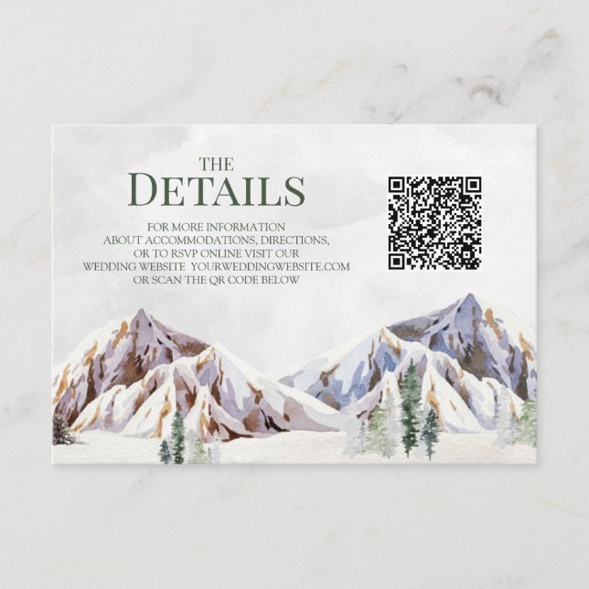 Rustic Mountain Wedding QR code Details Insert (Vorderseite)