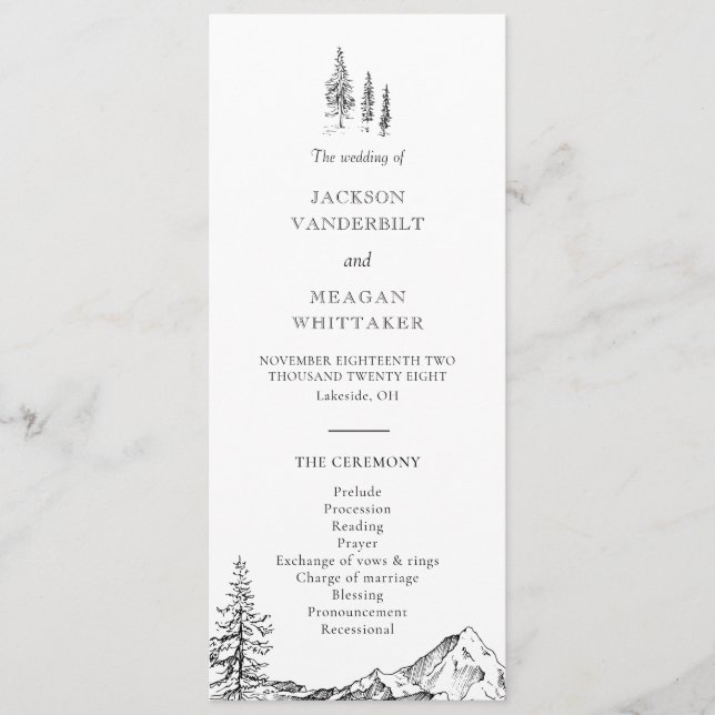 Rustic Mountain Woodland Wedding Programme (Devant)