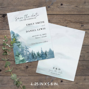 Rustic Mountains Blue Budget Save the Date Card Postkarte