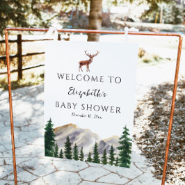 Rustic Mountains Deer Baby Shower Welcomer Sign Poster