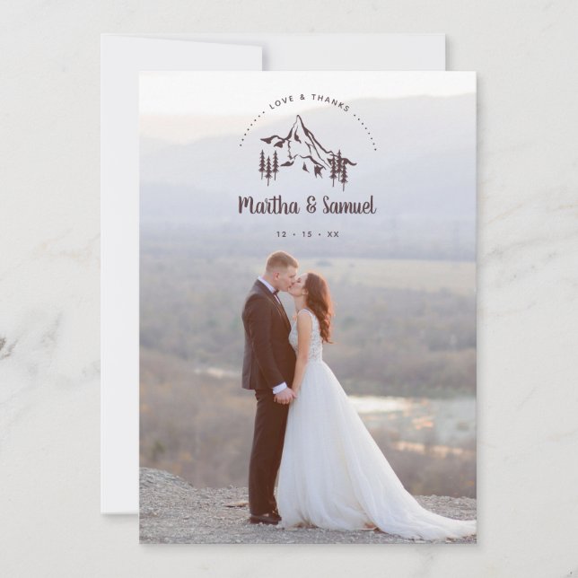 Rustic Mountains Landscape Romantic Photo Wedding Dankeskarte (Vorderseite)