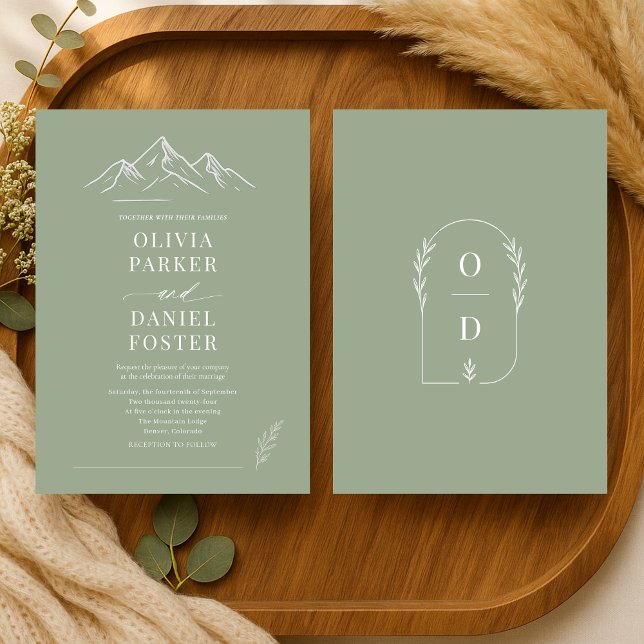 Rustic Mountains Outdoor Sage Green Wedding Einladung (Von Creator hochgeladen)