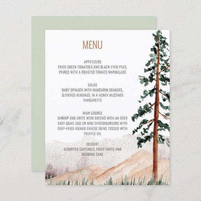 Rustic Mountains Pine Trees Paysage Menu (Devant / Derrière)
