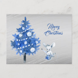 Rustic Mouse Package Blue Tree Weihnachten Postkarte