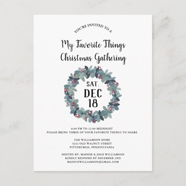 Rustic My Lieblings-Dinge Weihnachts-Party laden Postkarte (Vorderseite)