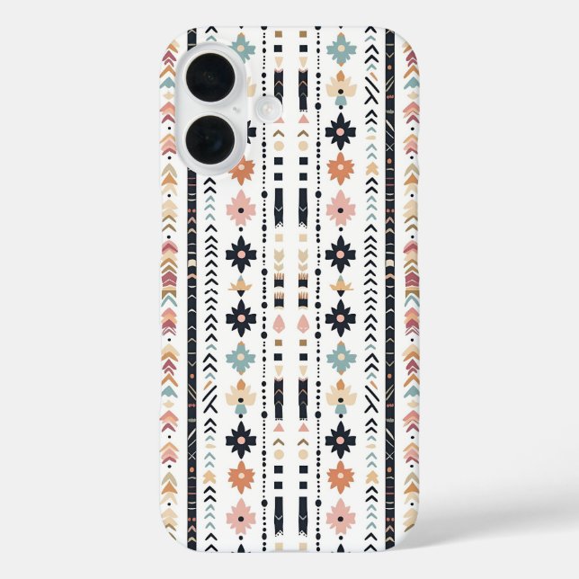 Rustic Native Ethnic Mudcloth Aesthetic Vertical iPhone 16 Hülle (Rückseite)