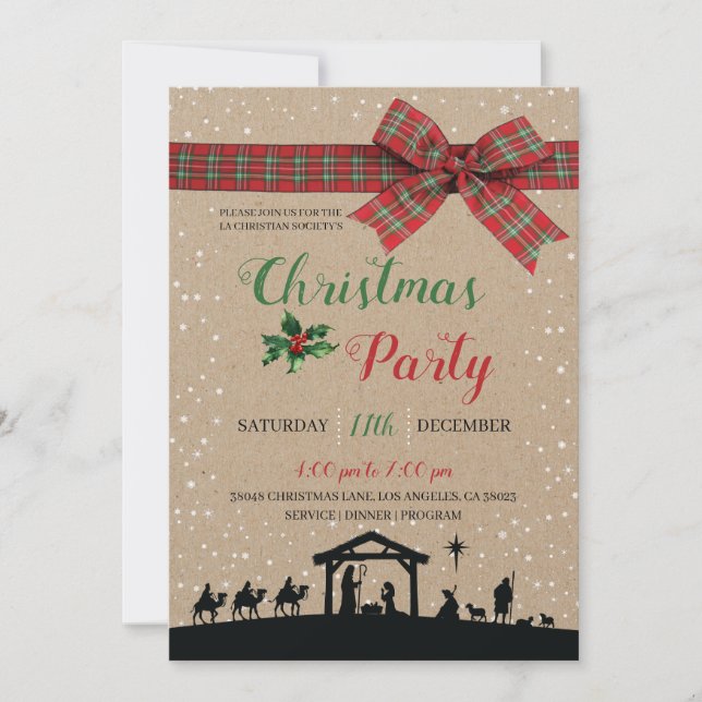 Rustic Nativity Religious Christmas Party Invitati Einladung (Vorderseite)