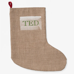 Rustic Natural Linde WeihnachtsNAME rot grün Großer Weihnachtsstrumpf