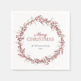 Rustic Natural Red Berry Wreath Frohe Weihnachten Serviette