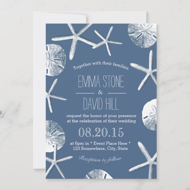 Rustic Navy Blue Beach Thema Hochzeiten Einladunge Einladung (Vorderseite)