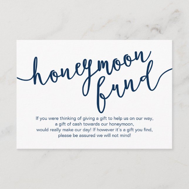 Rustic Navy Blue Script, Wedeymoon Fund Begleitkarte (Vorderseite)
