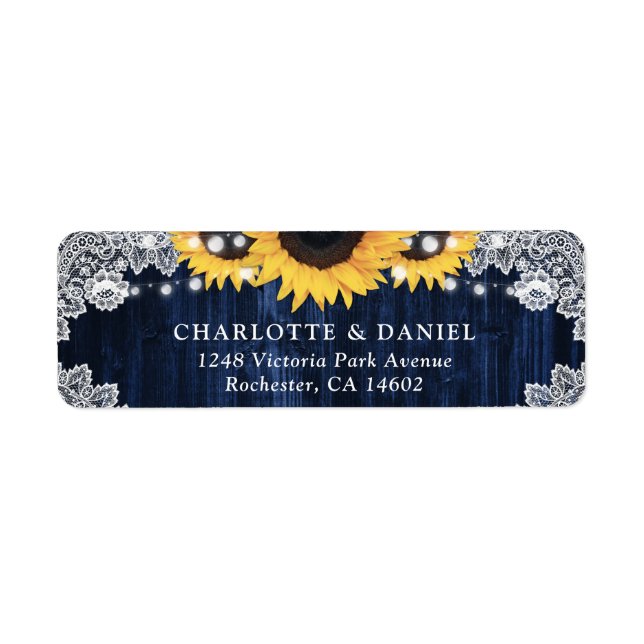 Rustic Navy Blue Sunflower Return Address Labels (Vorne)