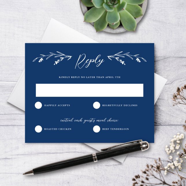 Rustic Navy Blue Wildblume Wedding RSVP Card Einladung (Von Creator hochgeladen)
