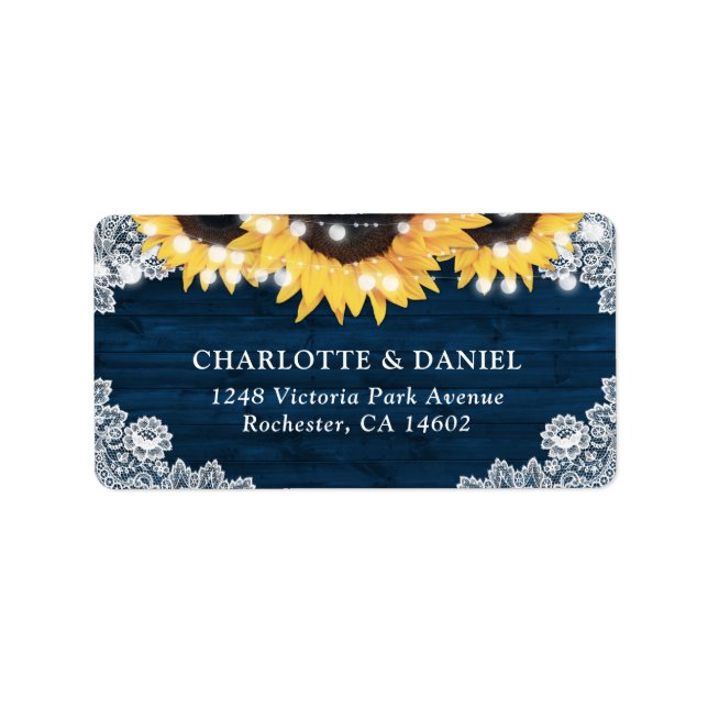 Rustic Navy Blue Wood Sunflower Address Labels Adressaufkleber (Vorne)