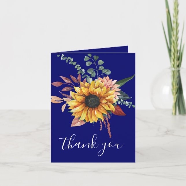 Rustic Navy Burgundy Sonnenblumen Danke Karte (Vorderseite)