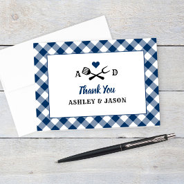 Rustic Navy Gingham Pläd BBQ Wedding Monogram Dankeskarte